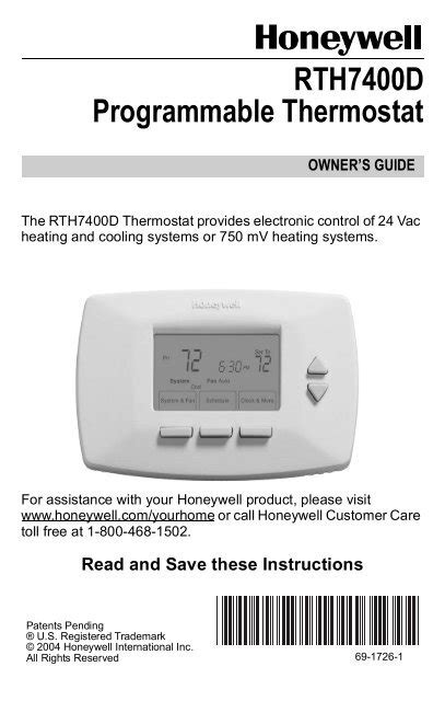 <strong>Thermostat</strong> <strong>Manual</strong> [<strong>PDF</strong>] - <strong>Honeywell</strong> Home User <strong>Manuals</strong>