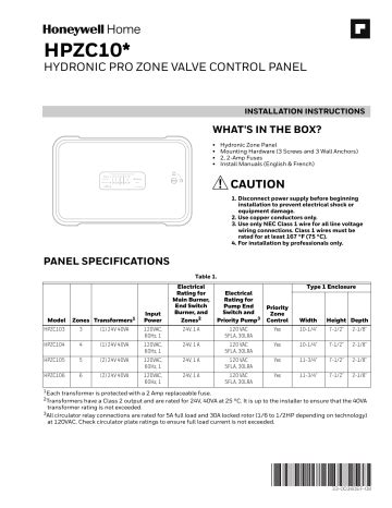 33-00360EF-08 - HPZC10* HYDRONIC PRO ZONE VALVE CONTROL PANEL