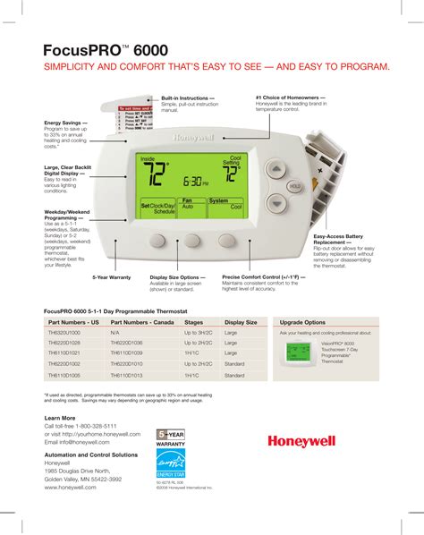50-9278 - FocusPRO 6000 5-1-1 Day Programmable Thermostat
