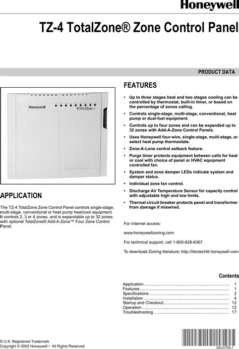 68-0259 TZ-4 TotalZone Zone Control Panel - Honeywell