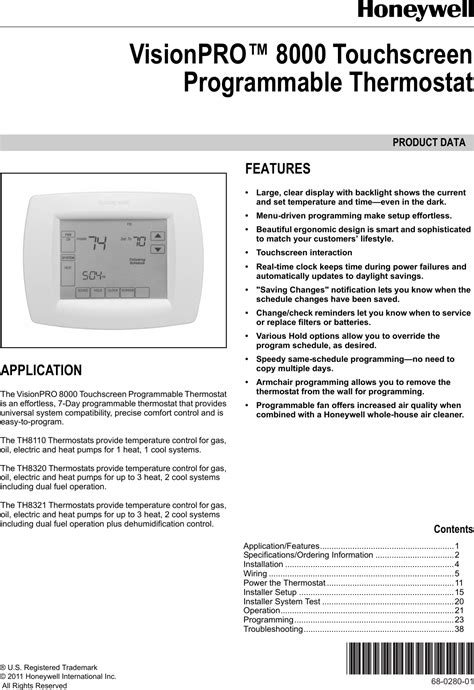 68-0280.fm VisionPRO™ 8000 Touchscreen Programmable Thermostat
