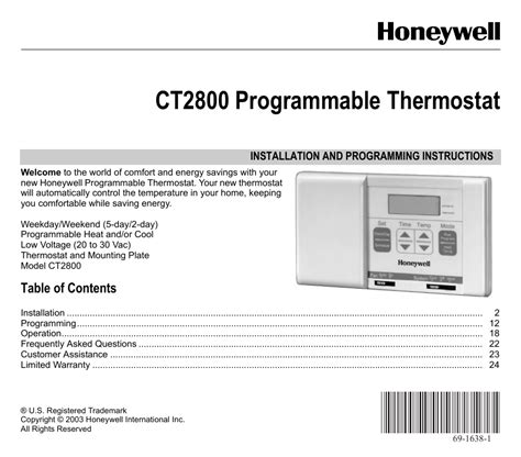 69-1638 - CT2800 Programmable Thermostat - Honeywell