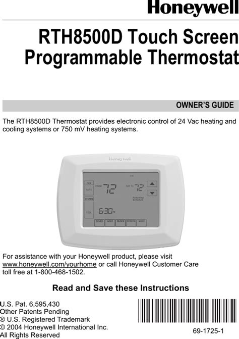 69-1725.fm RTH8500D Touch Screen Programmable Thermostat