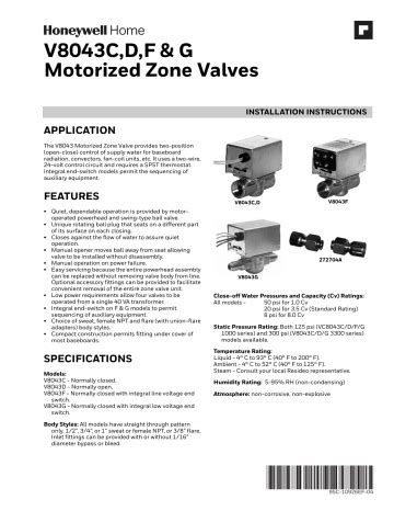 95C-10926EF—04 - V8043C,D,F & G Motorized Zone Valves