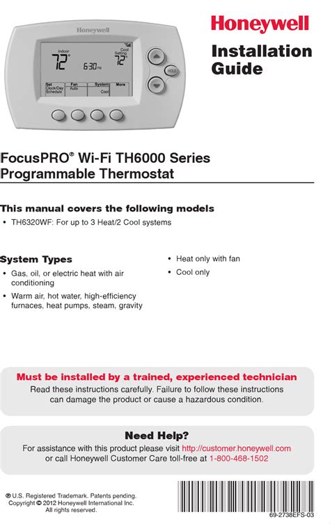 Honeywell Honeywell-Focuspro-Th6000-Series-Operating-Manual ...