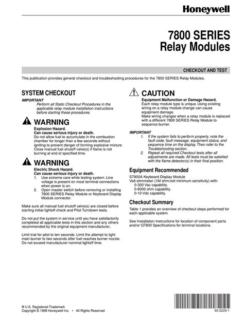 Honeywell RM7897A,C 7800 SERIES Relay Modules Installation Manual