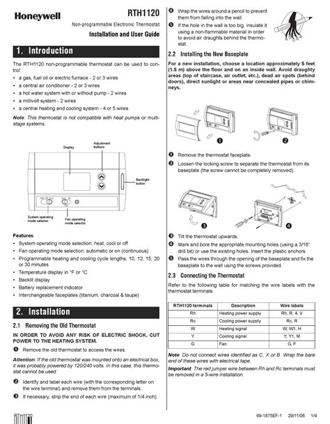 Honeywell th6320u1000 installation manual
