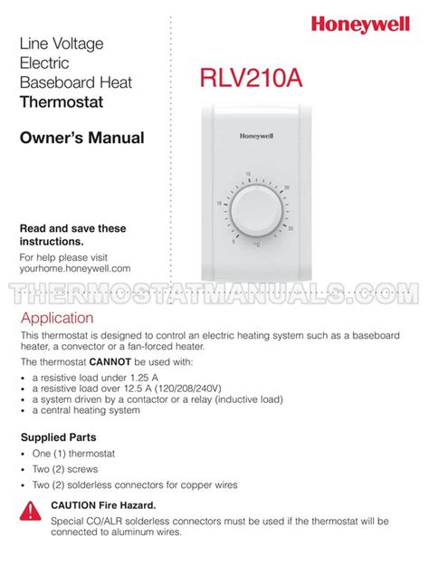 Line Voltage Baseboard Heat RLV210A Thermostat Owner s Manual