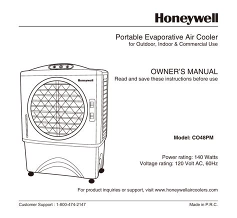 Portable Evaporative Air Cooler User Manual - Honeywell Store