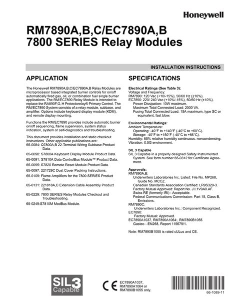RM7890A,B,C/EC7890A,B 7800 SERIES Relay Modules