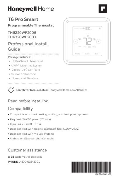 TH6320WF2003 Mode Heat Professional Install Guide - Resideo