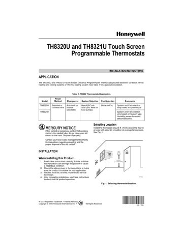 TH8320U and TH8321U Touch Screen Programmable Thermostats