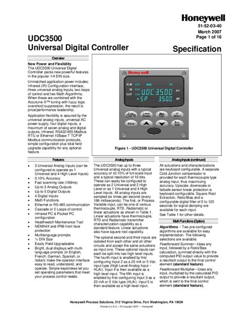 UDC3500 Universal Digital Controller Product Manual - Honeywell