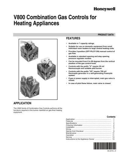 V800 Combination Gas Controls for Heating Appliances